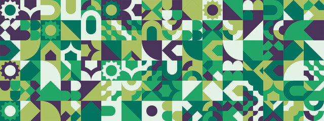 Wall Mural - green blue and white modern geometric banner with shapes