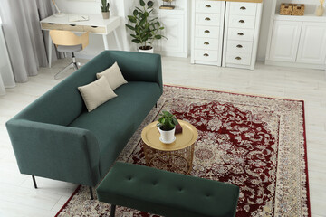 Sticker - Stylish living room with beautiful carpet and furniture. Interior design