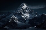 Fototapeta Góry - View of Mount Everest at night with starry sky and moon.Generative AI