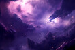 © miigraph - Night Sky Landscape Painting with Moon Hidden in Clouds with Clouds Floating in the Sky-Generative AI