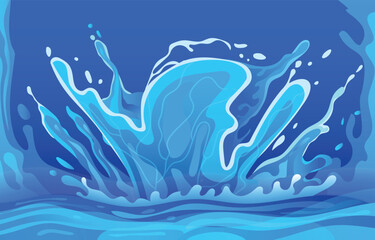 Wavy Water Splash Background, Set of water splashes wave twirl isolated surge blue sparks breaker vector illustration