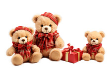 Christmas teddy bears over isolated transparent and white background