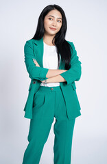 Wall Mural - Portrait of young Asian business woman on white background