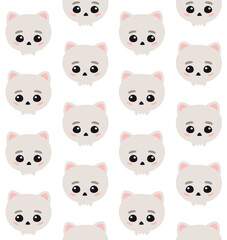 Poster - Vector seamless pattern of hand drawn flat cute cat skull isolated on white background