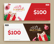 Christmas gift vouchers vector set design. Merry christmas and happy new year greeting card for gift certificate vouchers collection. Vector illustration holiday season shopping discount. 
