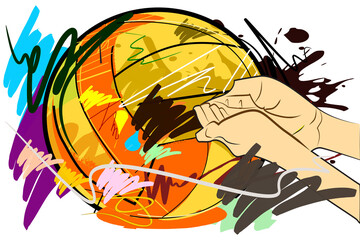 Hit hand volleyball speed and brush strokes style