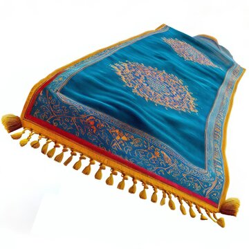 Beautiful Magic Flying Carpet with intricate design Isolated on a white background