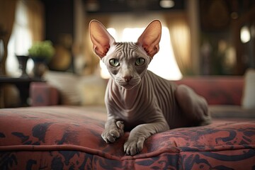 Wall Mural - Portrait sphinx cat in the living room AI Generative