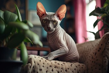 Wall Mural - Portrait sphinx cat in the living room AI Generative