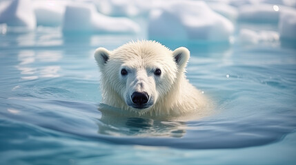 Wall Mural - a small polar bear (ursus maritimus) in the water.