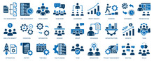 Business Management Outline Icon Collection. Thin Line Set Contains Such Icons As File Management, Time Management, Discussion, Skill, Human Resource, Experience And More. Simple Web Icons Set