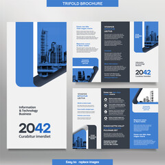 Wall Mural - Business Brochure Template in Tri Fold Layout. Corporate Design Leaflet with replaceable image.