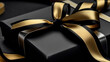 © redflower - Close-up of Black and gold ribbon and black gift box, black friday concept