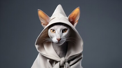 a photograph of cute Oriental Shorthair cat use witch hat for halloween celebration generative ai