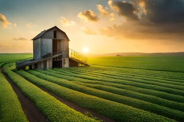 Poster - sunset over the field generated ai