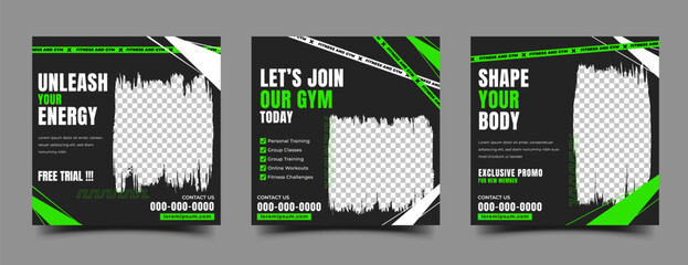 Wall Mural - gym, fitness, and sport social media post template design collection with place for the photo