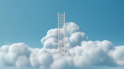 Motivation concept idea of ladder leading up to a puffy cotton cloud on a blue background