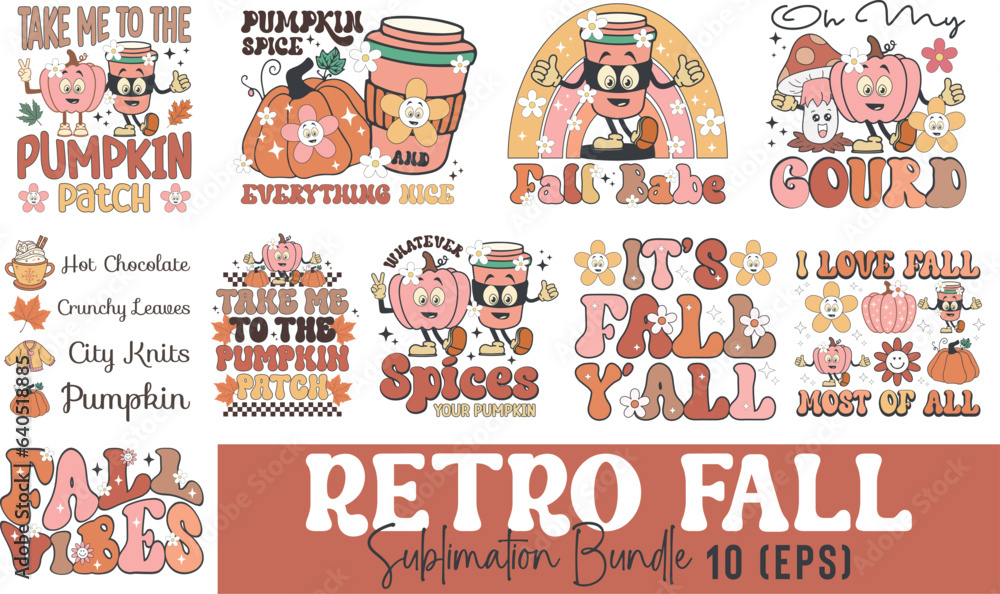Retro Fall PNG Sublimation Bundle Stock Vector | Adobe Stock