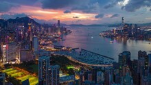 Aerial Hyperlapse, Dronelapse Video Of Hong Kong City At Night