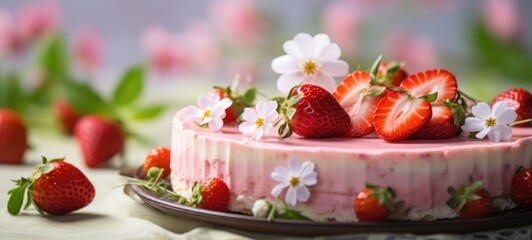 Wall Mural - strawberry cake tart pie dessert pastry food, ai