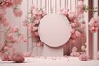 beautiful podium nature abstract garden splay product promotion background frame pastel render cosmetic cloth mockup pink feminine blossom pedestal flower rose beauty summer showcase