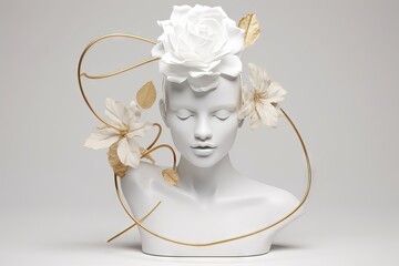 beautiful podium cosmetic minimal line luxury beauty splay woman nature scene render background flower product white presentation portrait pedestal gold art white showcase