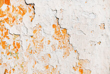 Old Cracked Weathered Shabby White Painted Plastered Peeled Wall Background