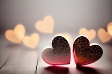 Hearts With Glitters In Blurred Background With Lights The Same With The Shape Of A Heart, Love And Friendship
