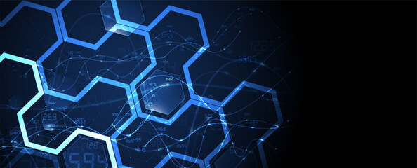 Aufkleber - Technology banner design with hexagons abstract background.