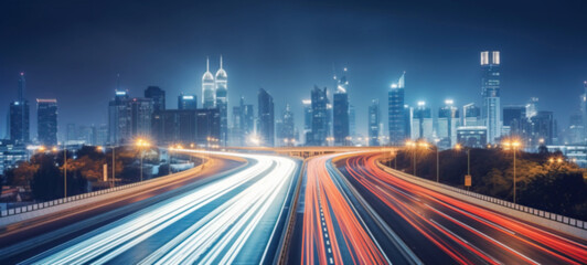 Abstract light background City road light, night highway lights, traffic with highway road motion lights, long exposure, blurred image