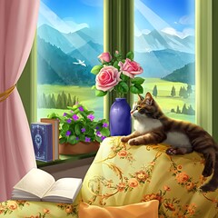 Wall Mural - cat on the window