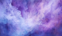 Purple Mist Texture. Paint Water Mix. Mysterious Water Falls. Lavender And Amethyst Glowing Fog Water Wave Abstract Art Background With Free Space.