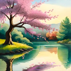 Wall Mural - landscape with tree