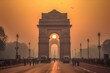 Famous india gate landmark of delhi india at sunrise