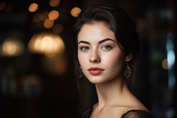 Wall Mural - a young woman looking at the camera with a beauty background