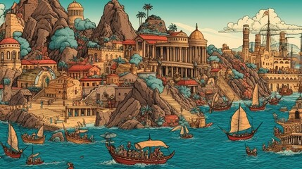 Wall Mural - Historical landmarks from around the world. Fantasy concept , Illustration painting.