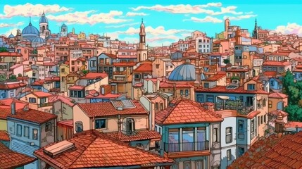 Wall Mural - Historic European cityscape. Fantasy concept , Illustration painting.