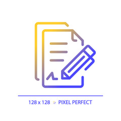 Sticker - 2D pixel perfect gradient contract icon, isolated vector, thin line document illustration.