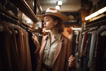 Wall Mural - shot of a young woman shopping for clothes in a vintage store