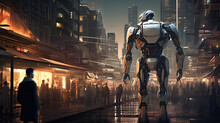Robot rebellion in a futuristic metropolis