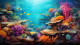 Fototapeta  - Underwater coral reef paradise backdrop