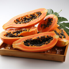 Wall Mural - The papaya fruit is sweet and fresh with a white background