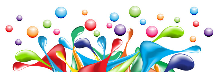Wall Mural - splashes of ink with colorful drops in abstract shape