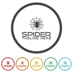 Wall Mural - Spider Logo Template. Set icons in color circle buttons