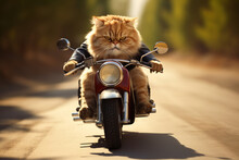Cute Cat Riding A Motorbike