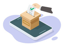 Vote 3d Mobile Cell Phone Box Icon Vector As Ballot Election Isometric Poll Online Illustration Graphic, Internet Virtual Digital Cellphone Smartphone Anonymous Survey Quiz, Voter Man Hand Paper Form