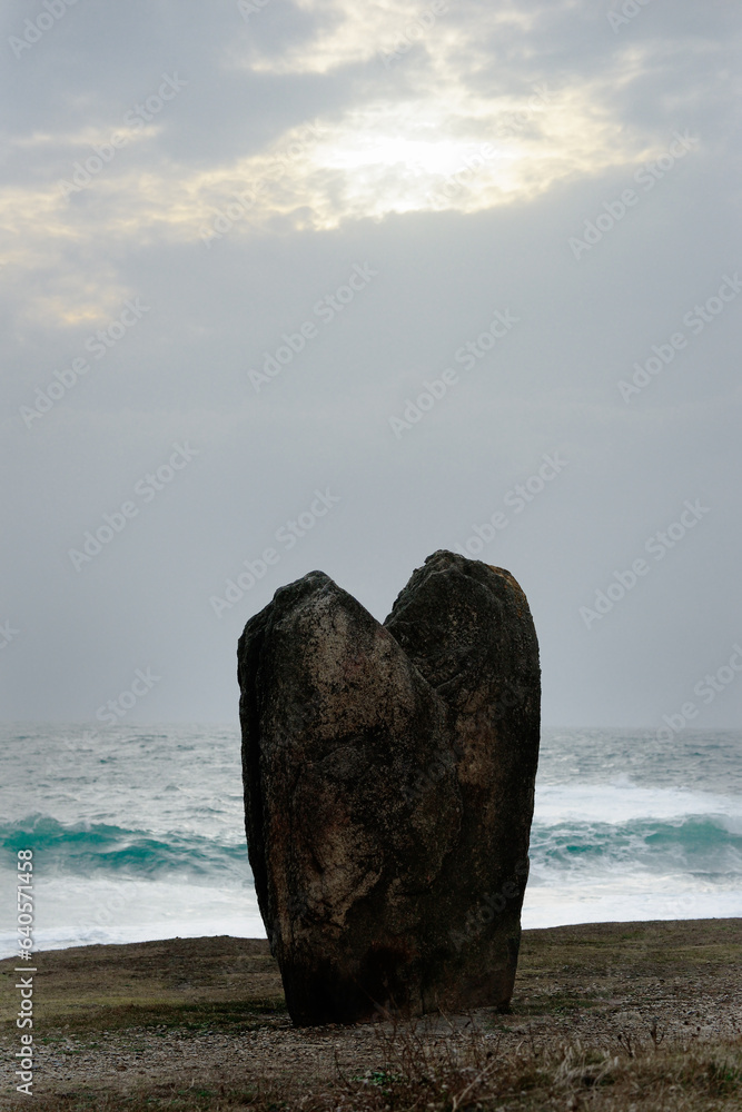 One of the massive prehistoric standing stones of Menhirs de Beg er ...