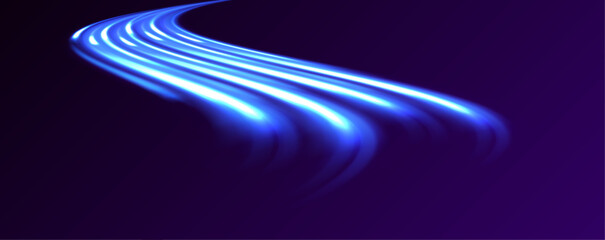 Leinwandbilder - High speed effect motion blur night lights blue and red. Abstract neon color glowing lines background. Vector futuristic empty neon background. 
