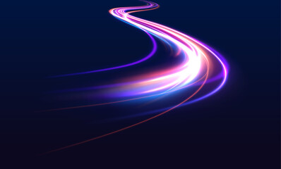 Wall Mural - long exposure of motorways as speed. neon spiral lines in yellow blue and purple colors. image of sp