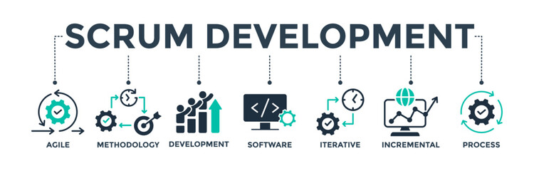 Scrum development banner web icon vector illustration concept with icons of agile, methodology, development, software, iterative, incremental, and process
